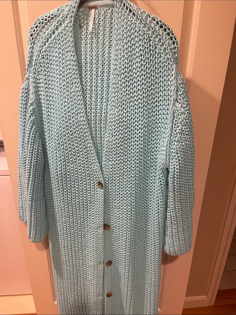 Free People Pale Blue Chunky Knit Button-Front Cardigan